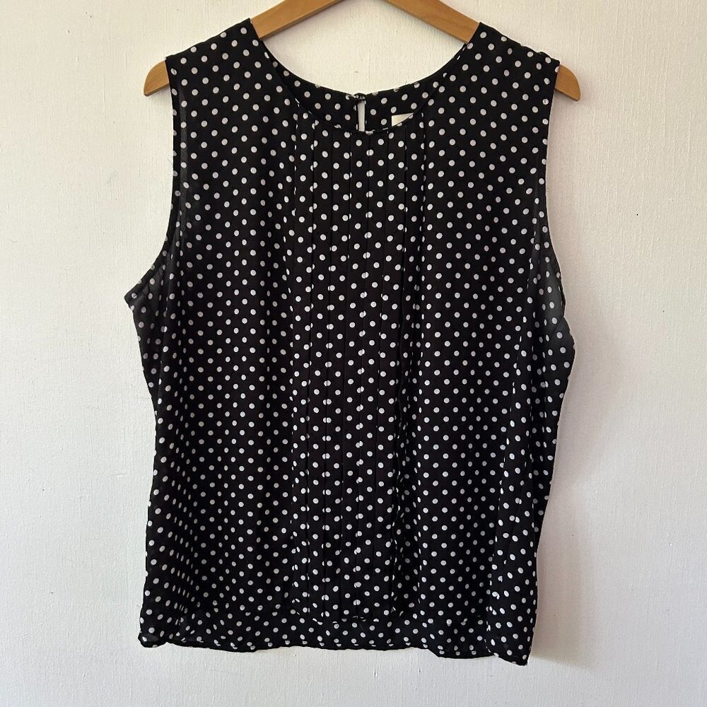 Chicos Polka Dot Sleeveless Top Womens Medium Black Keyhole Top Chicos‎ 2